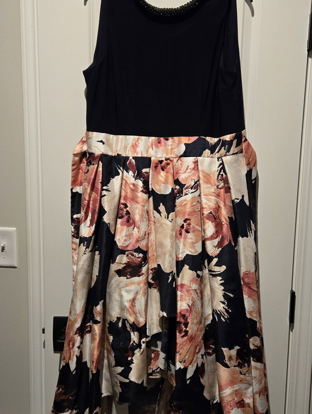 Floral A-Line Dress with Navy Bodice